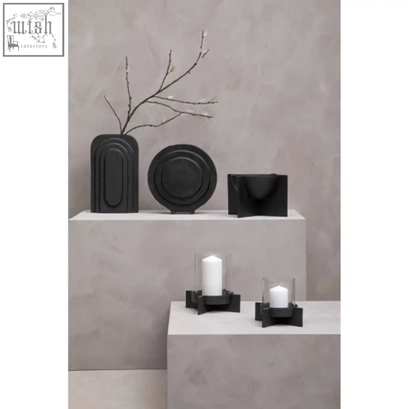 Black matte ceramic vases with minimalist geometric designs for hapax large matt black finish candle holder