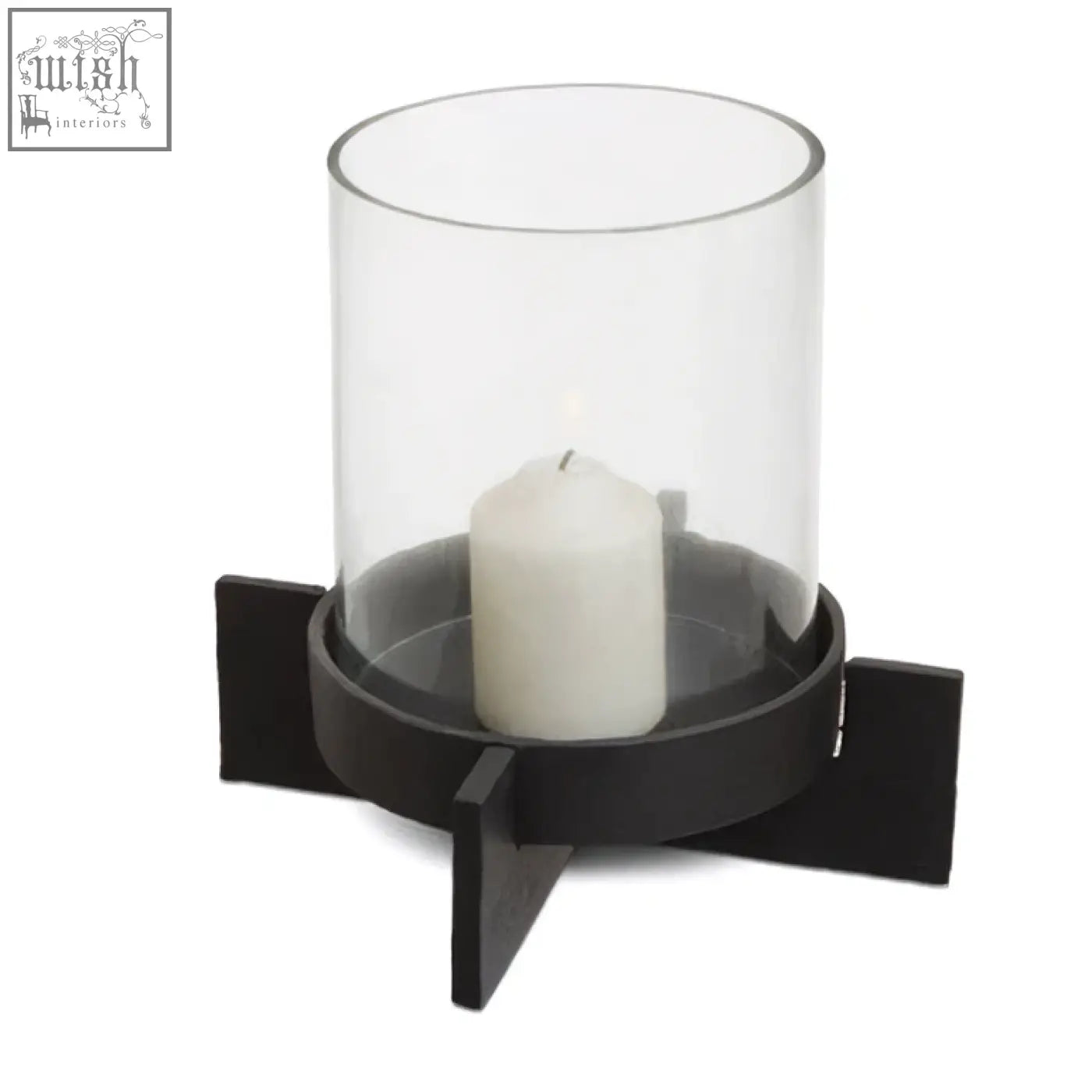 Hapax large matt black finish candle holder with black finish candle and clear glass cylinder housing white pillar candle