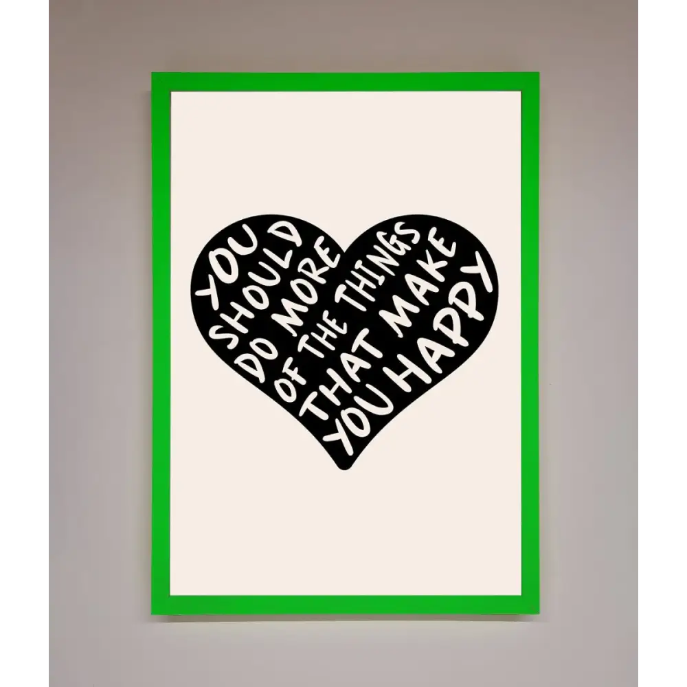 Happy Heart Framed Print - A3 (29.7 x 42 cm) / Neon Dark Green - Framed Print