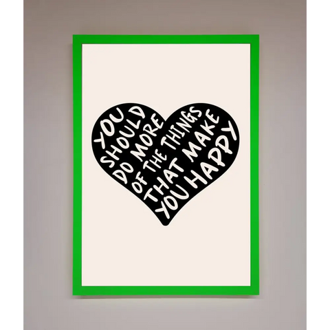 Happy Heart Framed Print - A3 (29.7 x 42 cm) / Neon Dark Green - Framed Print
