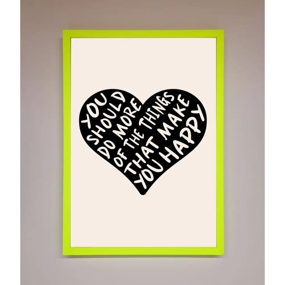 Happy Heart Framed Print - A3 (29.7 x 42 cm) / Neon Green - Framed Print