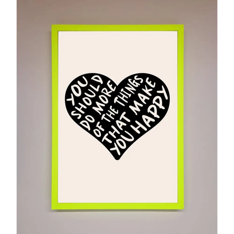 Happy Heart Framed Print - A3 (29.7 x 42 cm) / Neon Green - Framed Print