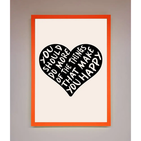 Happy Heart Framed Print - A3 (29.7 x 42 cm) / Neon Orange - Framed Print