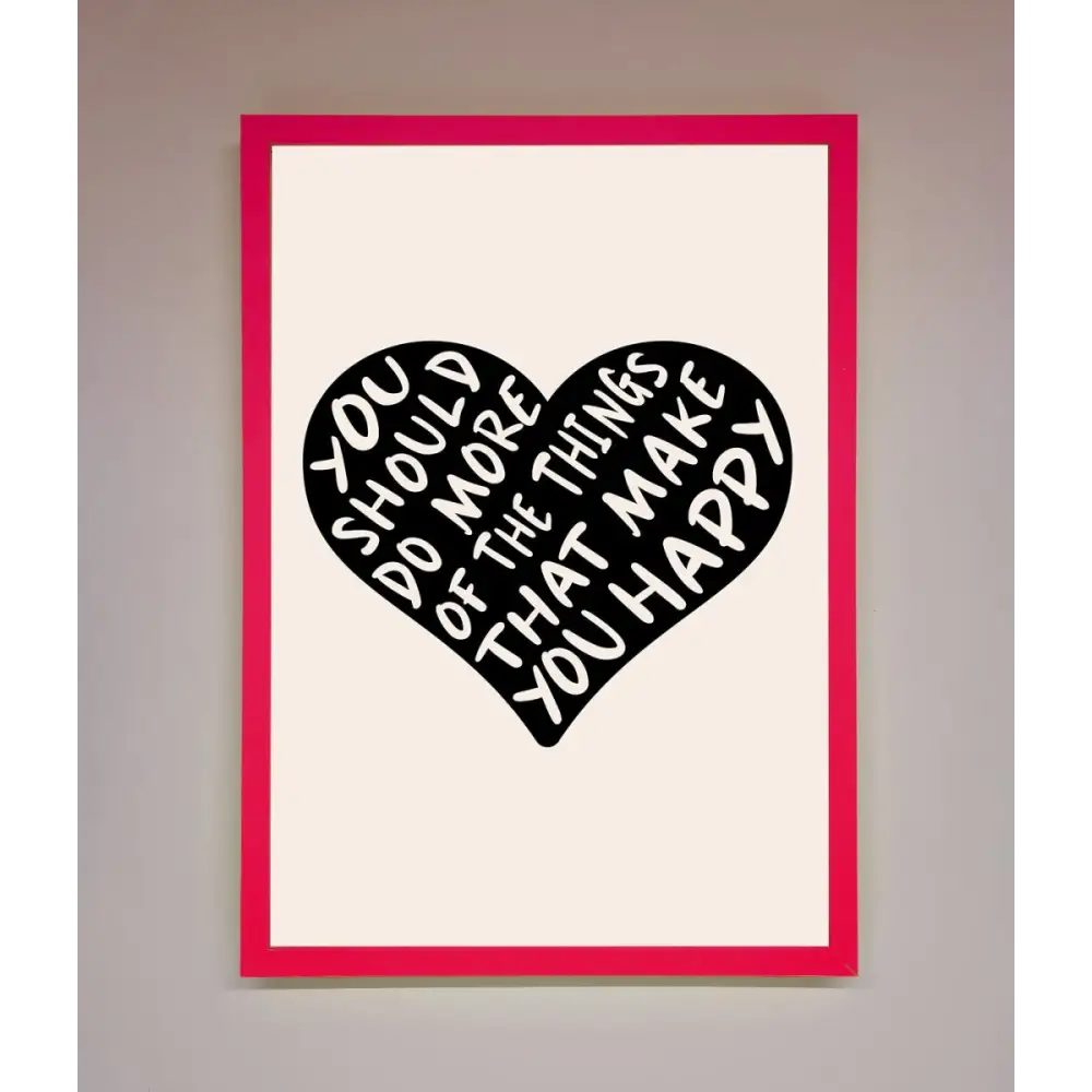 Happy Heart Framed Print - A3 (29.7 x 42 cm) / Neon Pink - Framed Print
