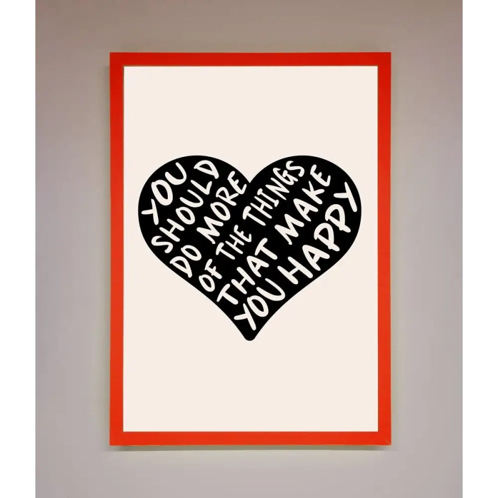 Happy Heart Framed Print - A3 (29.7 x 42 cm) / Neon Red - Framed Print