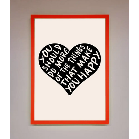 Happy Heart Framed Print - A3 (29.7 x 42 cm) / Neon Red - Framed Print