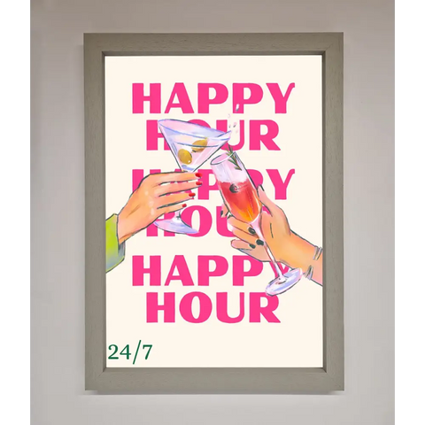 Happy Hour Framed Poster - A3 (29.7 x 42 cm) / Grey - Framed Print