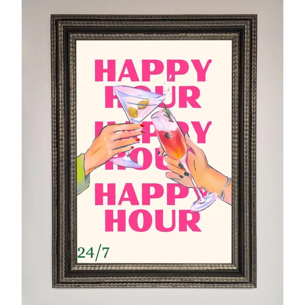 Happy Hour Framed Poster - A3 (29.7 x 42 cm) / Ornate Silver Black - Framed Print