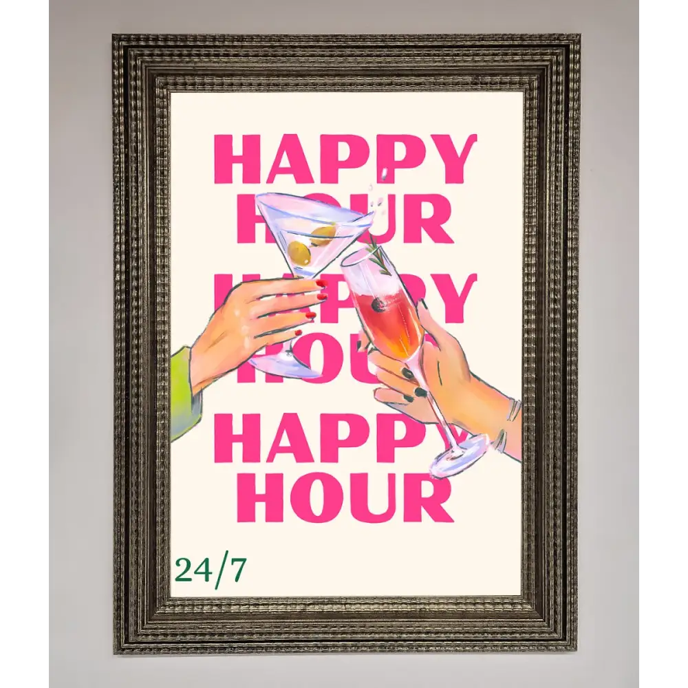 Happy Hour Framed Poster - A3 (29.7 x 42 cm) / Ornate Silver - Framed Print