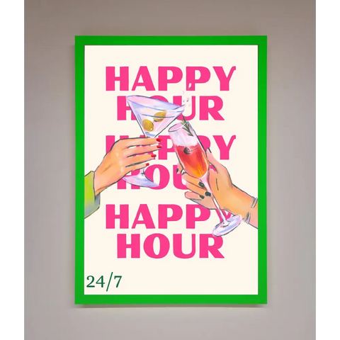 Happy Hour Framed Poster - B0 (100 x 141 cm) / Neon Dark Green - Framed Print