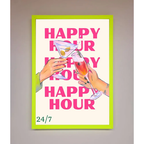 Happy Hour Framed Poster - B0 (100 x 141 cm) / Neon Green - Framed Print