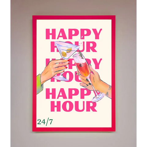 Happy Hour Framed Poster - B0 (100 x 141 cm) / Neon Pink - Framed Print