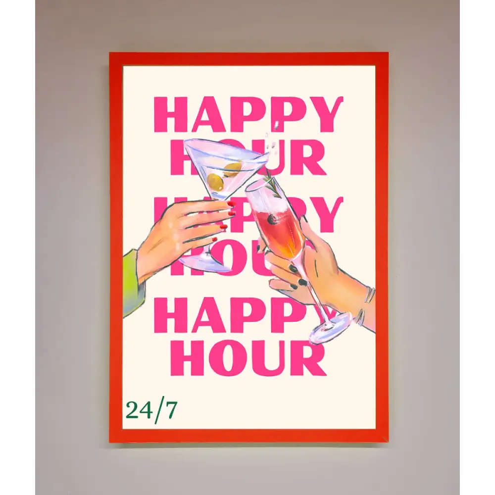 Happy Hour Framed Poster - B0 (100 x 141 cm) / Neon Red - Framed Print