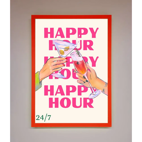 Happy Hour Framed Poster - B0 (100 x 141 cm) / Neon Red - Framed Print