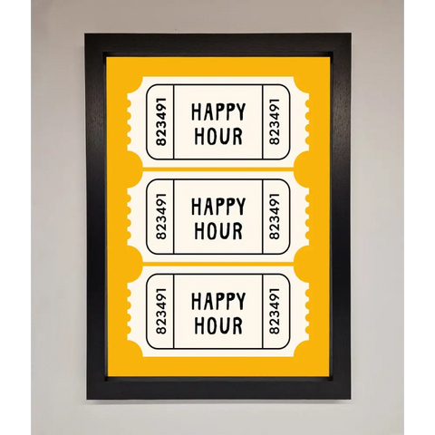 Happy Hour Mustard Framed Wall Art - A3 (29.7 x 42 cm) / Black - Framed Print