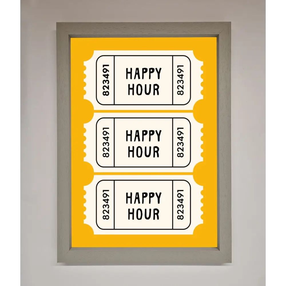 Happy Hour Mustard Framed Wall Art - A3 (29.7 x 42 cm) / Grey - Framed Print