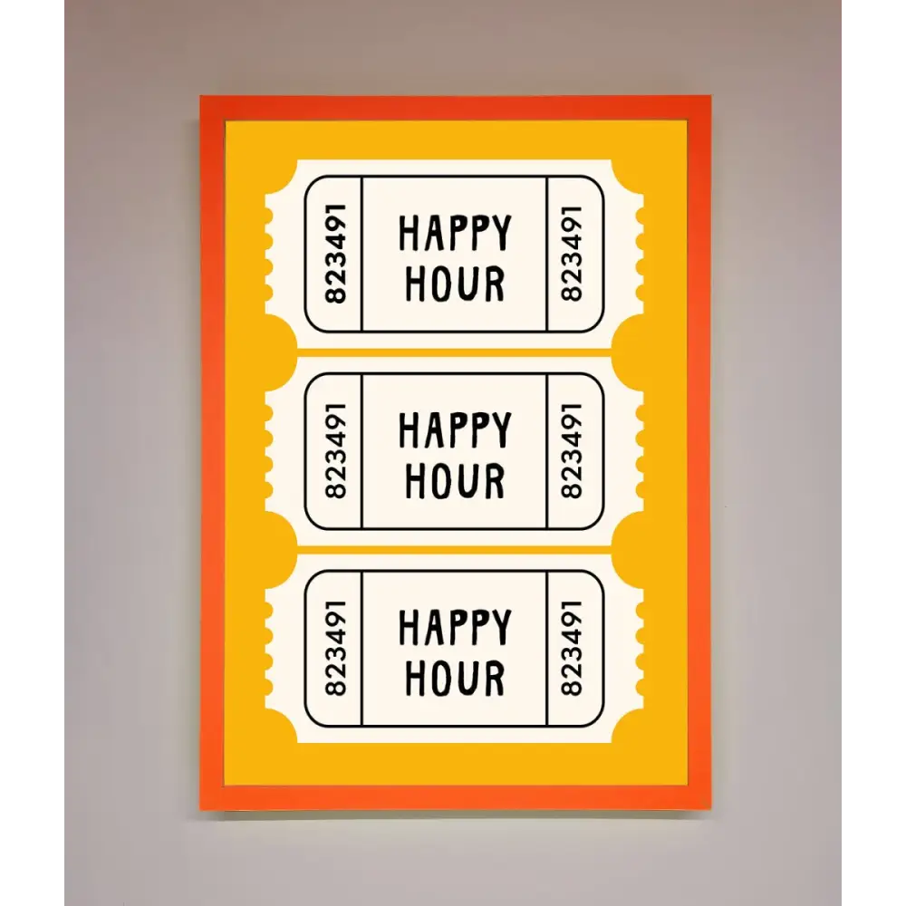 Happy Hour Mustard Framed Wall Art - A3 (29.7 x 42 cm) / Neon Orange - Framed Print