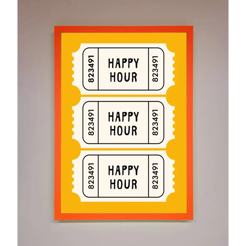 Happy Hour Mustard Framed Wall Art - A3 (29.7 x 42 cm) / Neon Orange - Framed Print