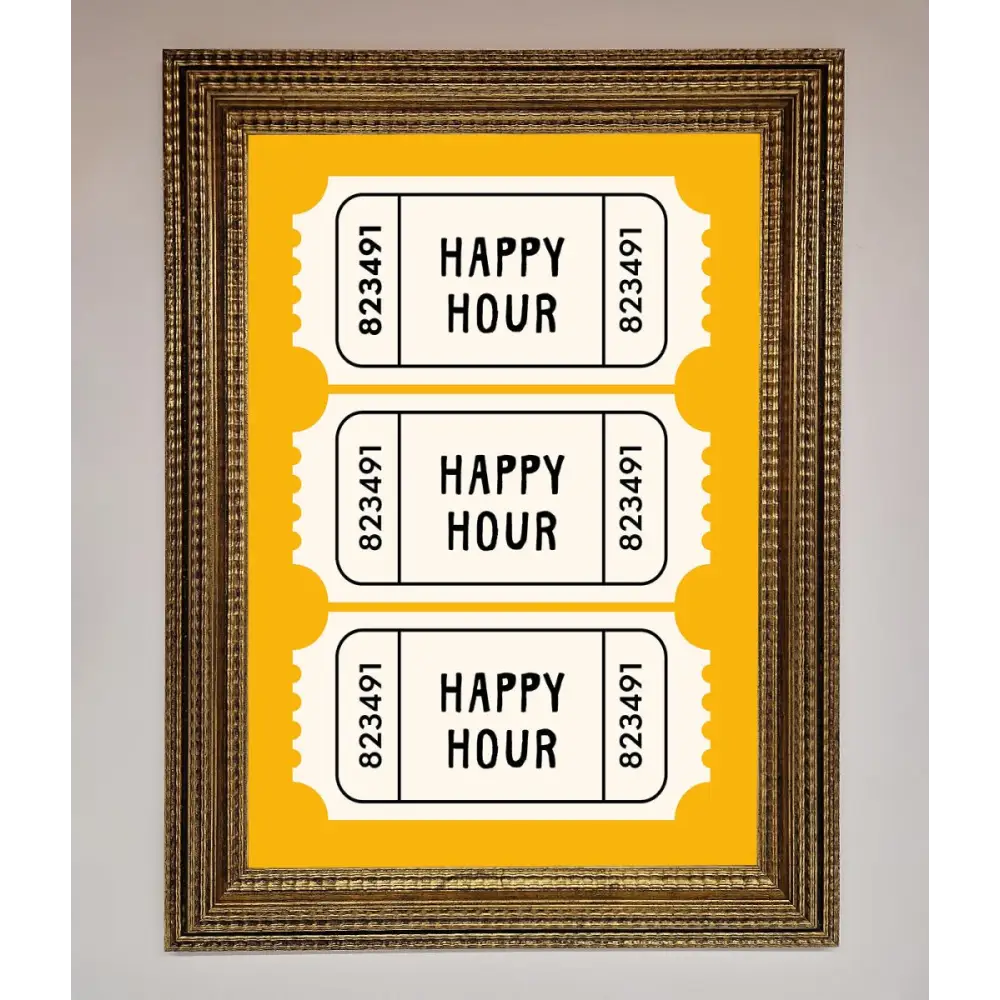 Happy Hour Mustard Framed Wall Art - A3 (29.7 x 42 cm) / Ornate Gold - Framed Print