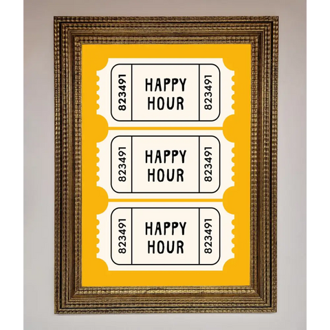 Happy Hour Mustard Framed Wall Art - A3 (29.7 x 42 cm) / Ornate Gold - Framed Print