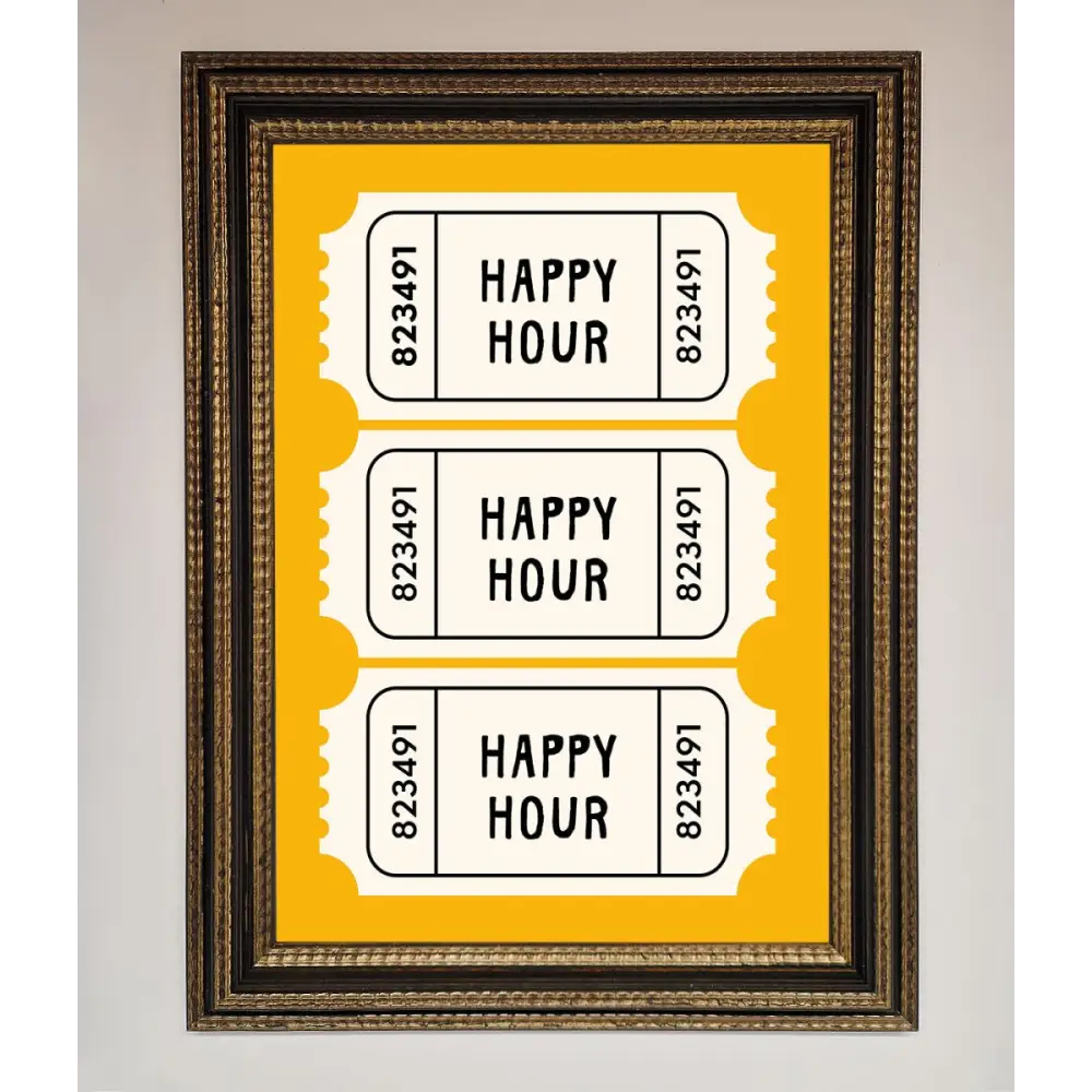 Happy Hour Mustard Framed Wall Art - A3 (29.7 x 42 cm) / Ornate Gold Black - Framed Print