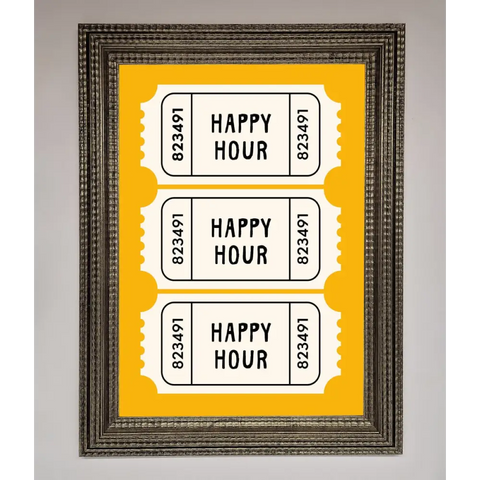 Happy Hour Mustard Framed Wall Art - A3 (29.7 x 42 cm) / Ornate Silver - Framed Print