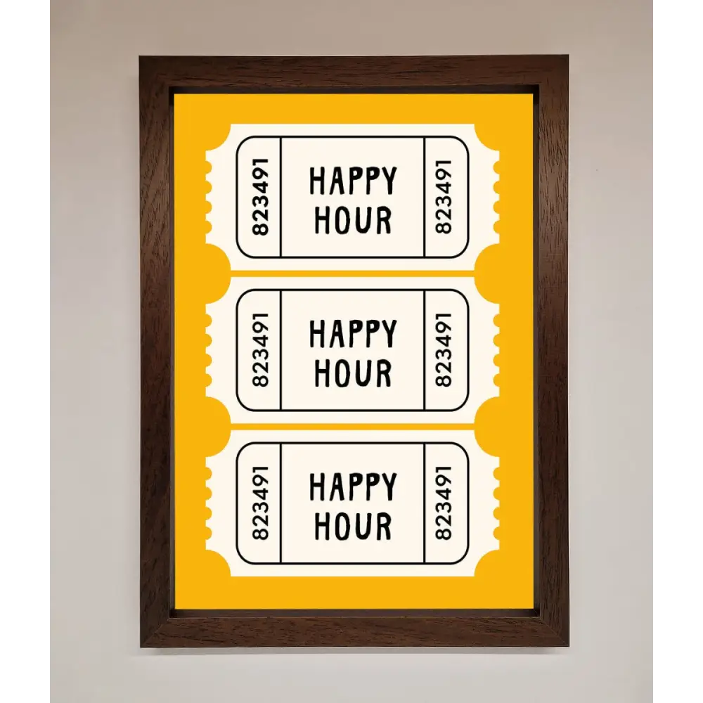 Happy Hour Mustard Framed Wall Art - A3 (29.7 x 42 cm) / Walnut - Framed Print