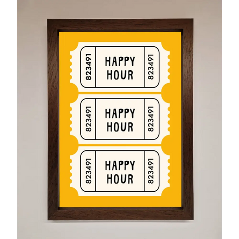 Happy Hour Mustard Framed Wall Art - A3 (29.7 x 42 cm) / Walnut - Framed Print