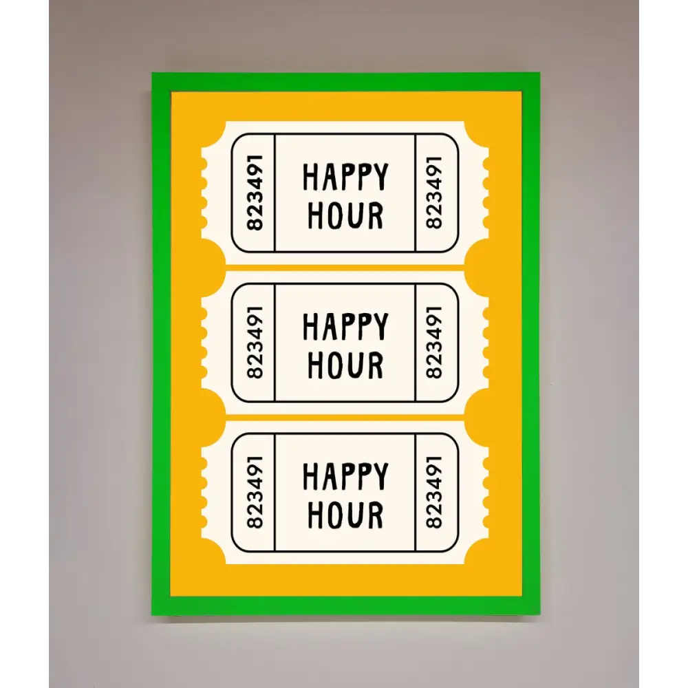 Happy Hour Mustard Framed Wall Art - B0 (100 x 141 cm) / Neon Dark Green - Framed Print