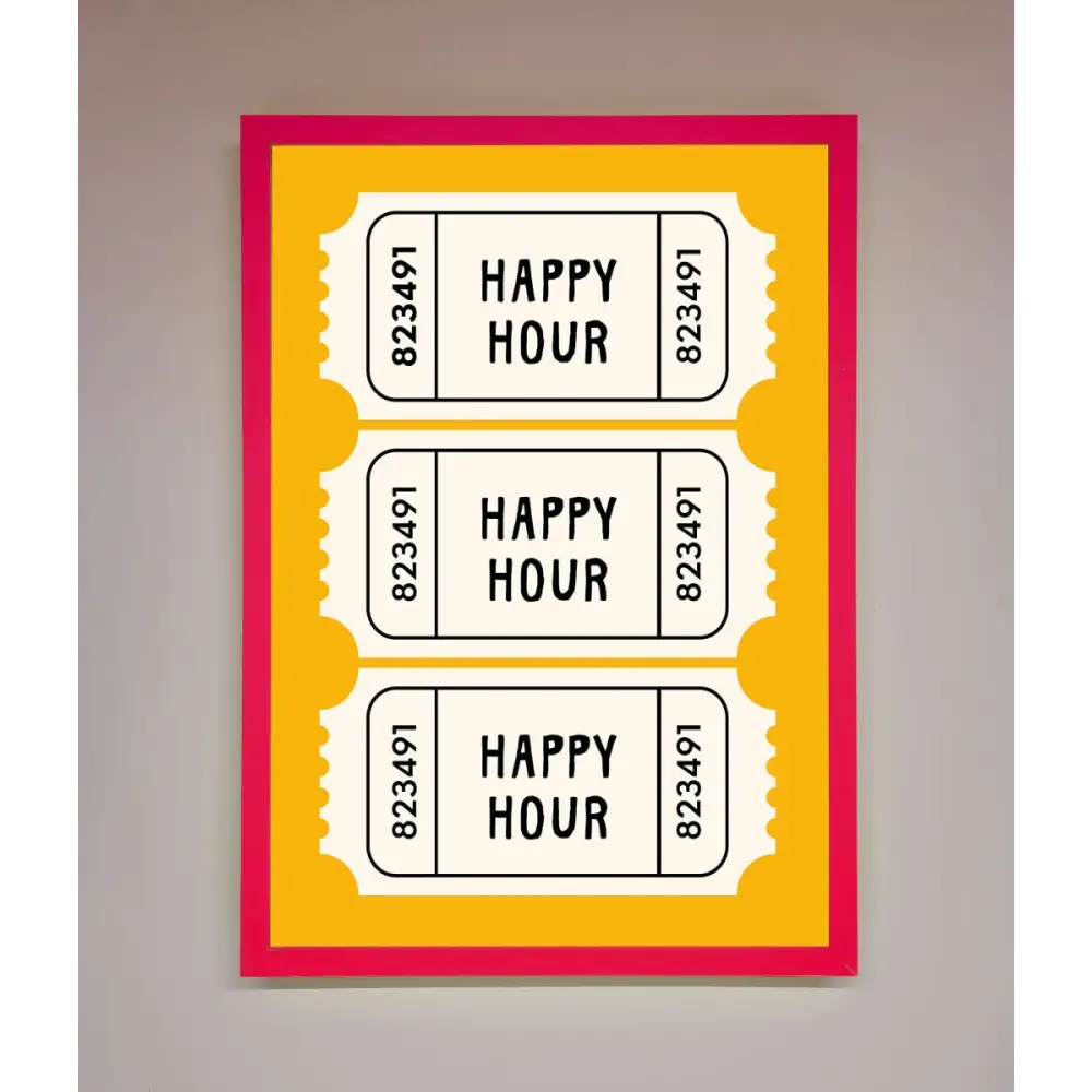 Happy Hour Mustard Framed Wall Art - B0 (100 x 141 cm) / Neon Pink - Framed Print