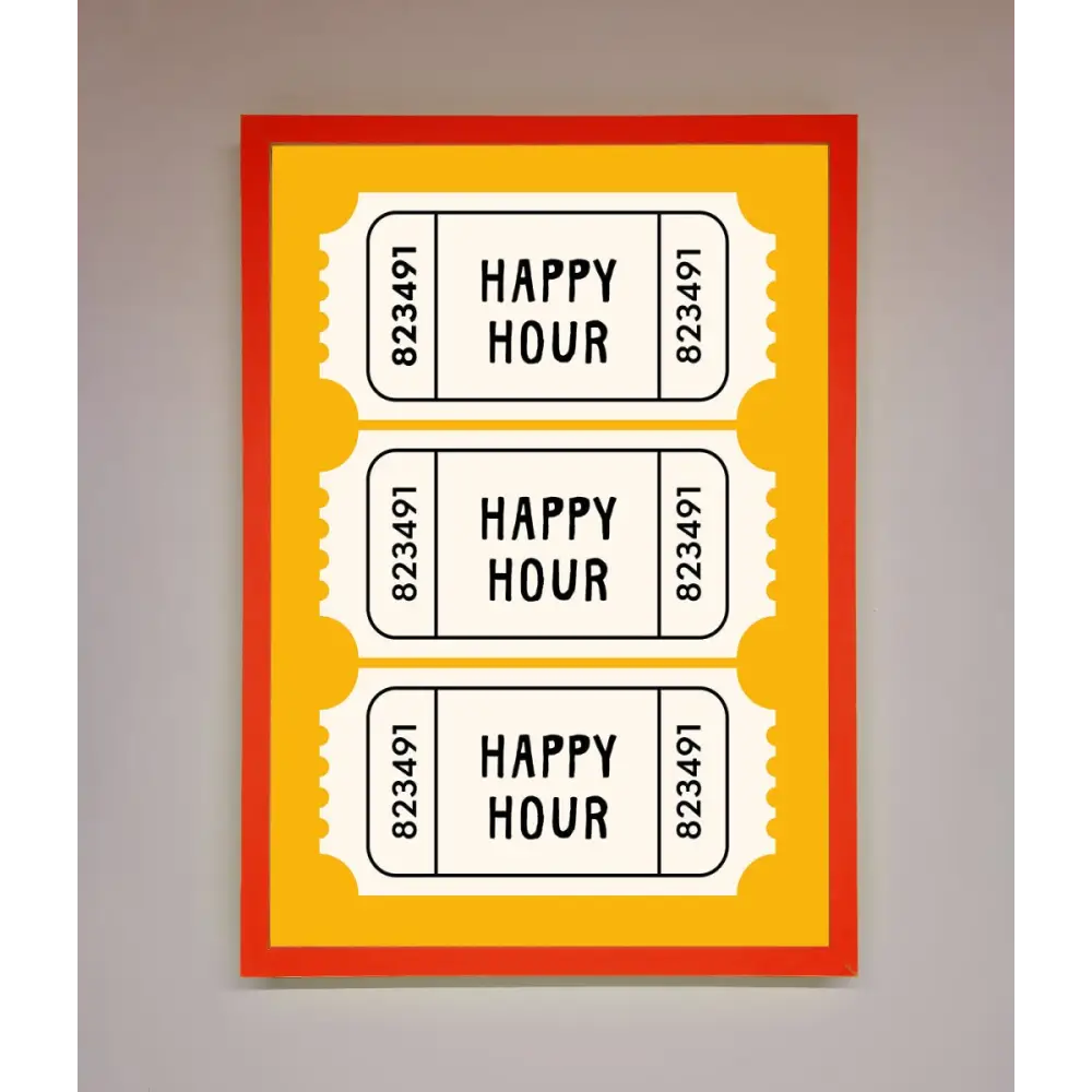 Happy Hour Mustard Framed Wall Art - B0 (100 x 141 cm) / Neon Red - Framed Print