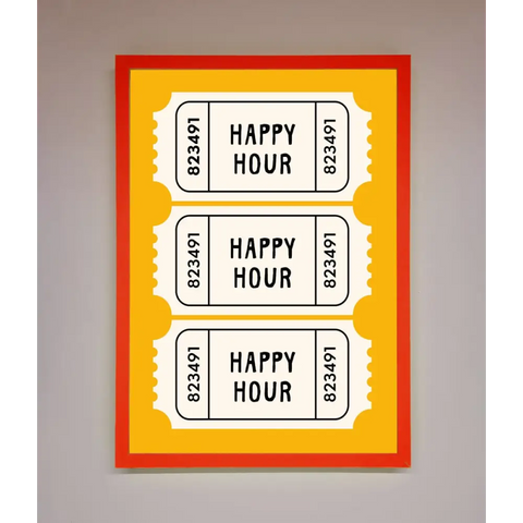 Happy Hour Mustard Framed Wall Art - B0 (100 x 141 cm) / Neon Red - Framed Print