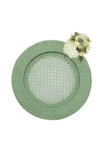 Harbour Island Round Rattan Charger Green  - Set of 4