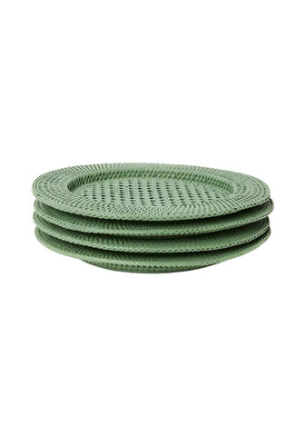 Harbour Island Round Rattan Charger Green  - Set of 4