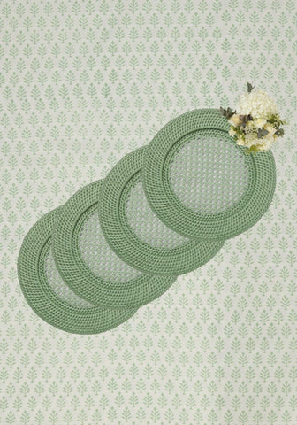 Harbour Island Round Rattan Charger Green  - Set of 4