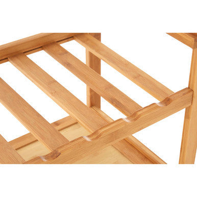 Light brown bamboo kitchen trolley with one drawer and slatted shoe rack design for organized storage