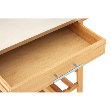 Light wood drawer with sleek silver handle on harlow bamboo kitchen trolley for smart storage and style