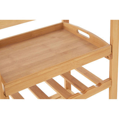Light-colored bamboo kitchen trolley with one drawer, tray top, and slatted lower shelf for extra storage