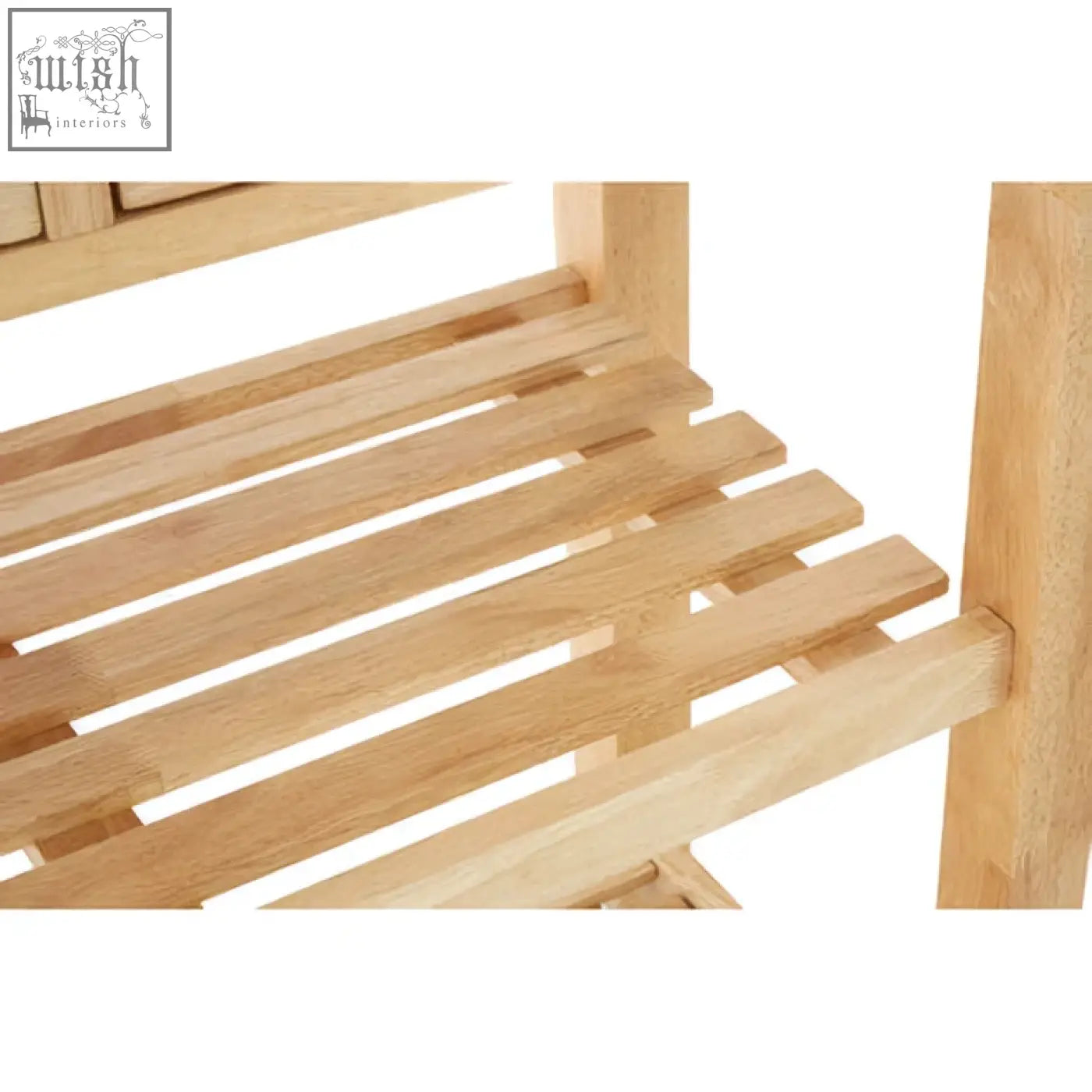Light-colored hevea wood kitchen trolley with natural finish and two drawers perfect for kitchen storage