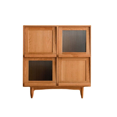 Light oak solid wood harriet sideboard with two wooden doors and two glass-paneled vertical ridged doors
