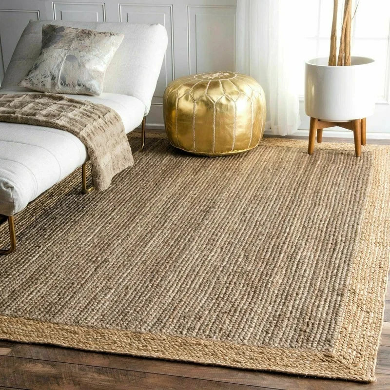 Natural fiber harue rug with a textured woven pattern in neutral beige tones perfect for cozy living spaces