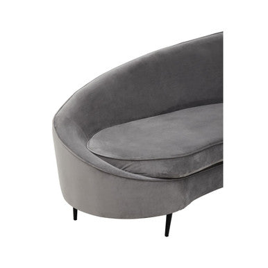 Hasina three seat grey velvet sofa with sleek curved design and minimalist black legs for modern living rooms