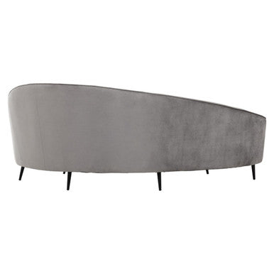 Hasina three seat grey velvet sofa with sleek curved design and slender black legs for stylish seating