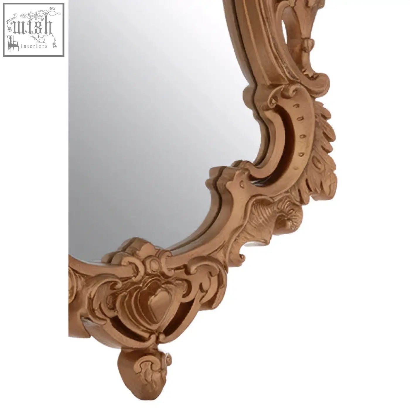 Hasse neo-classical gold finish wall mirror with gold tone ornate baroque frame and heart motif design