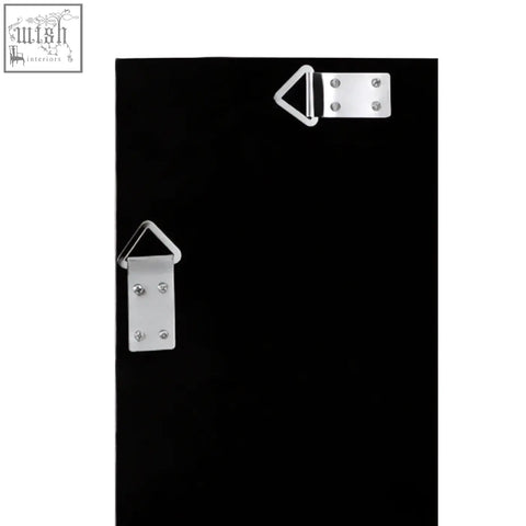 Black matte-finish metal picture frame with triangular corner brackets for hawthorne antique grey finish wooden grid wall mirror