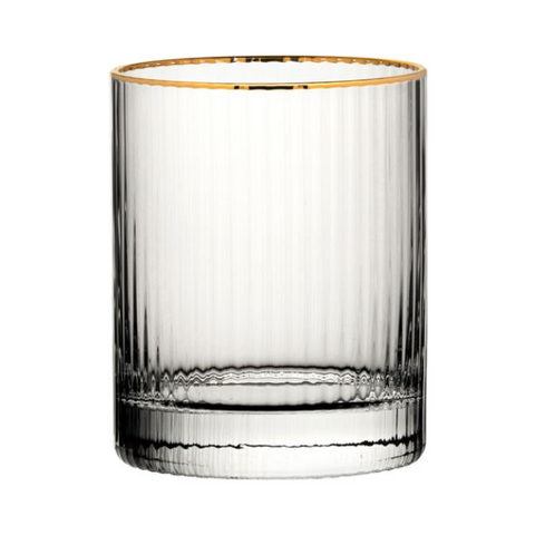 Clear glass whisky tumbler with vertical ridges and gold rim from hayworth set of 6 320ml dof glasses