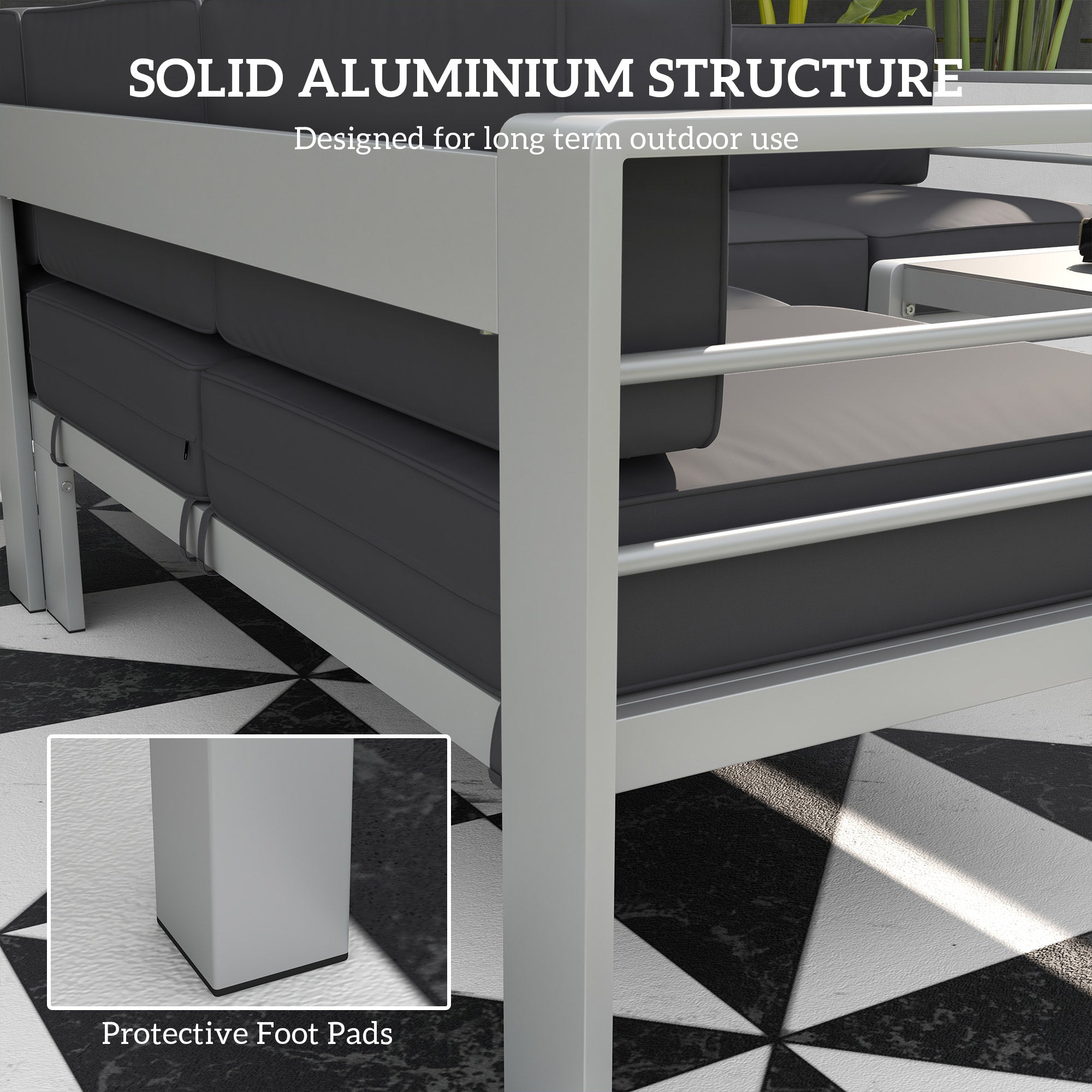 Outsunny Five-Piece Aluminium Garden Sofa Set, with Glass-Top Table - Grey