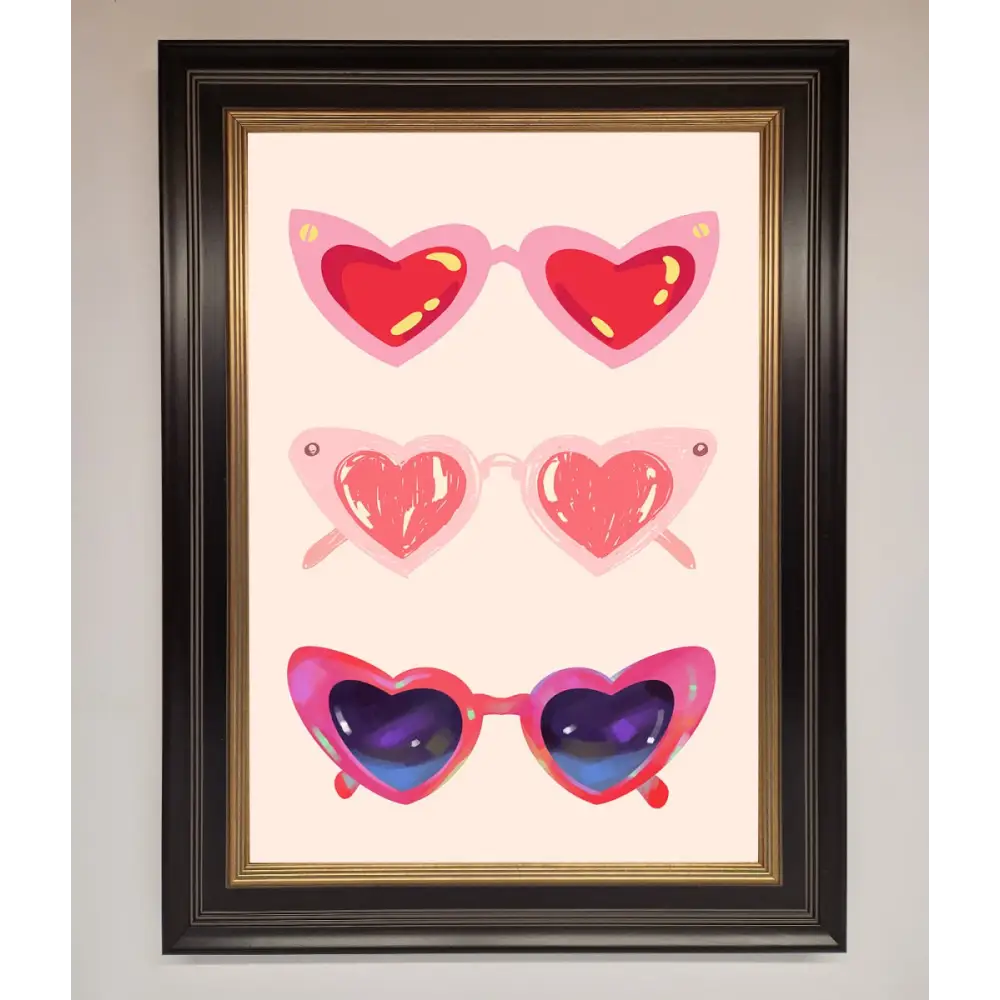 Heart Sunglasses Framed Poster - A3 (29.7 x 42 cm) / Black Gold - Framed Print