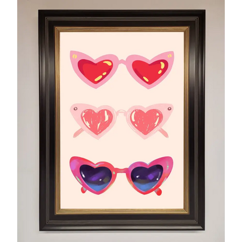 Heart Sunglasses Framed Poster - A3 (29.7 x 42 cm) / Black Gold - Framed Print