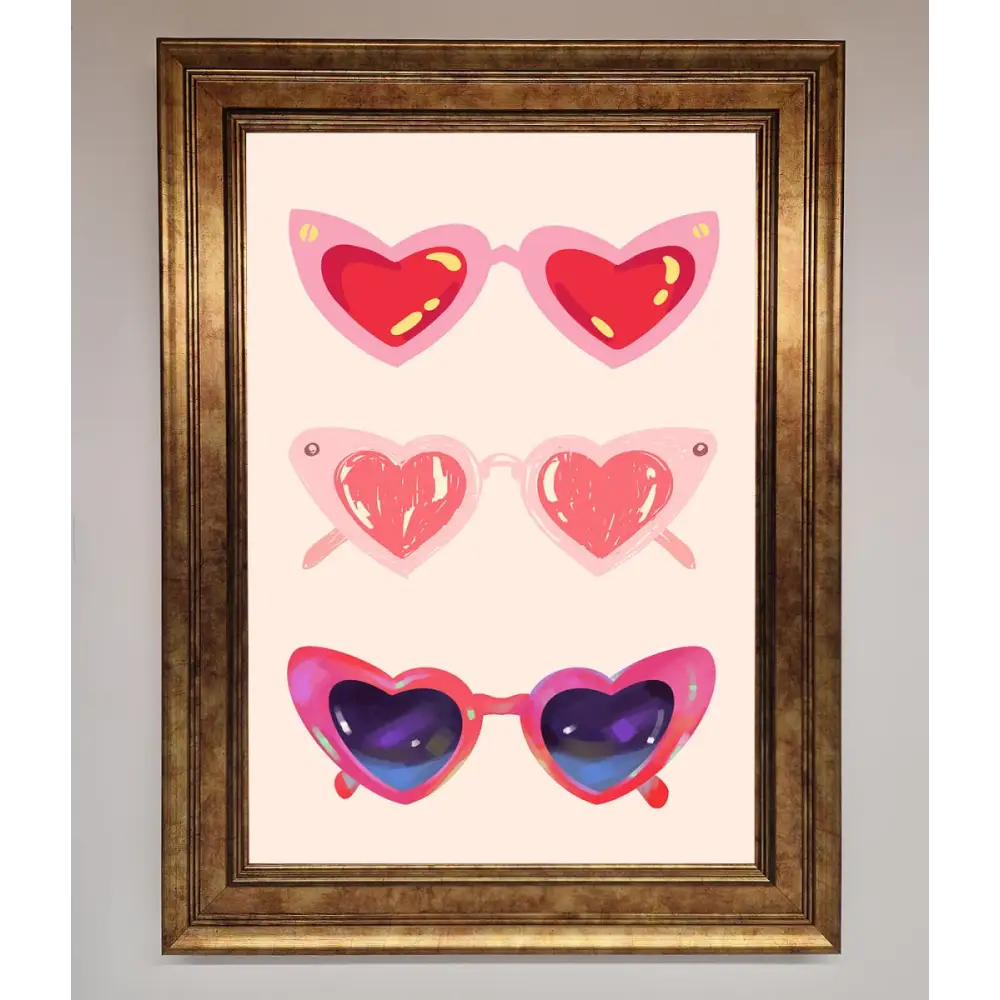 Heart Sunglasses Framed Poster - A3 (29.7 x 42 cm) / Bronze - Framed Print